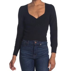 ASTR Black Long Sleeve Sweetheart Neck Cropped Sweater